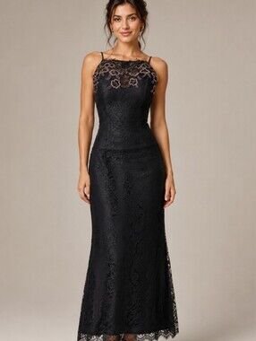 ROSE TAFT  black Lace sleeveless beaded With train Women's gown Sz 2?#CB3